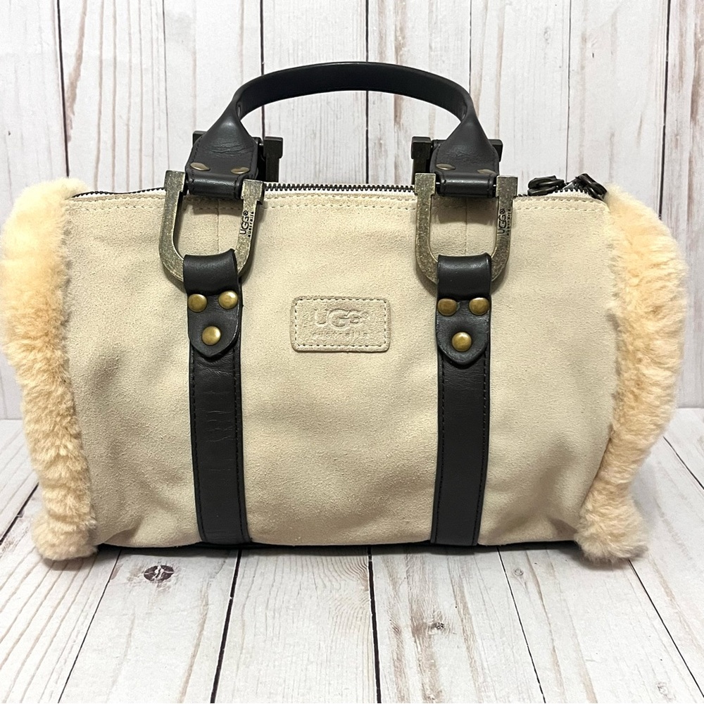 UGG Y2K Shearling Suede Cream Satchel Bag Small Duffel Purse